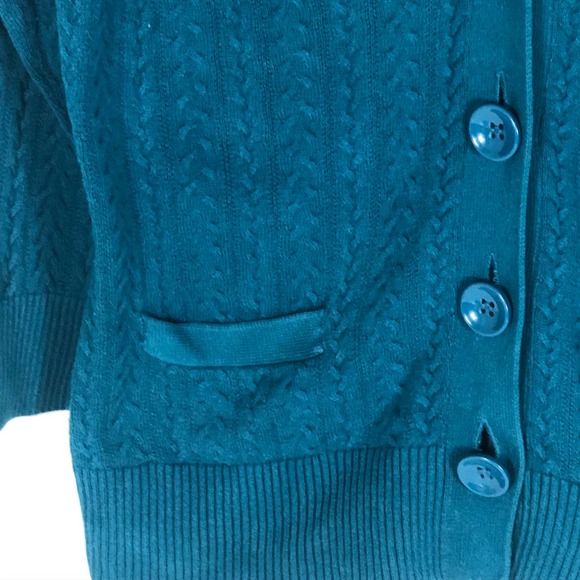 Talbots Petites Sweater Teal Womens Medium Cardigan Pima Cotton Button Up - Picture 3 of 11